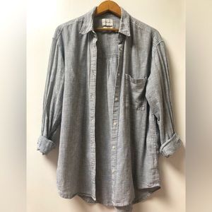 Blue and white striped casual dress shirt